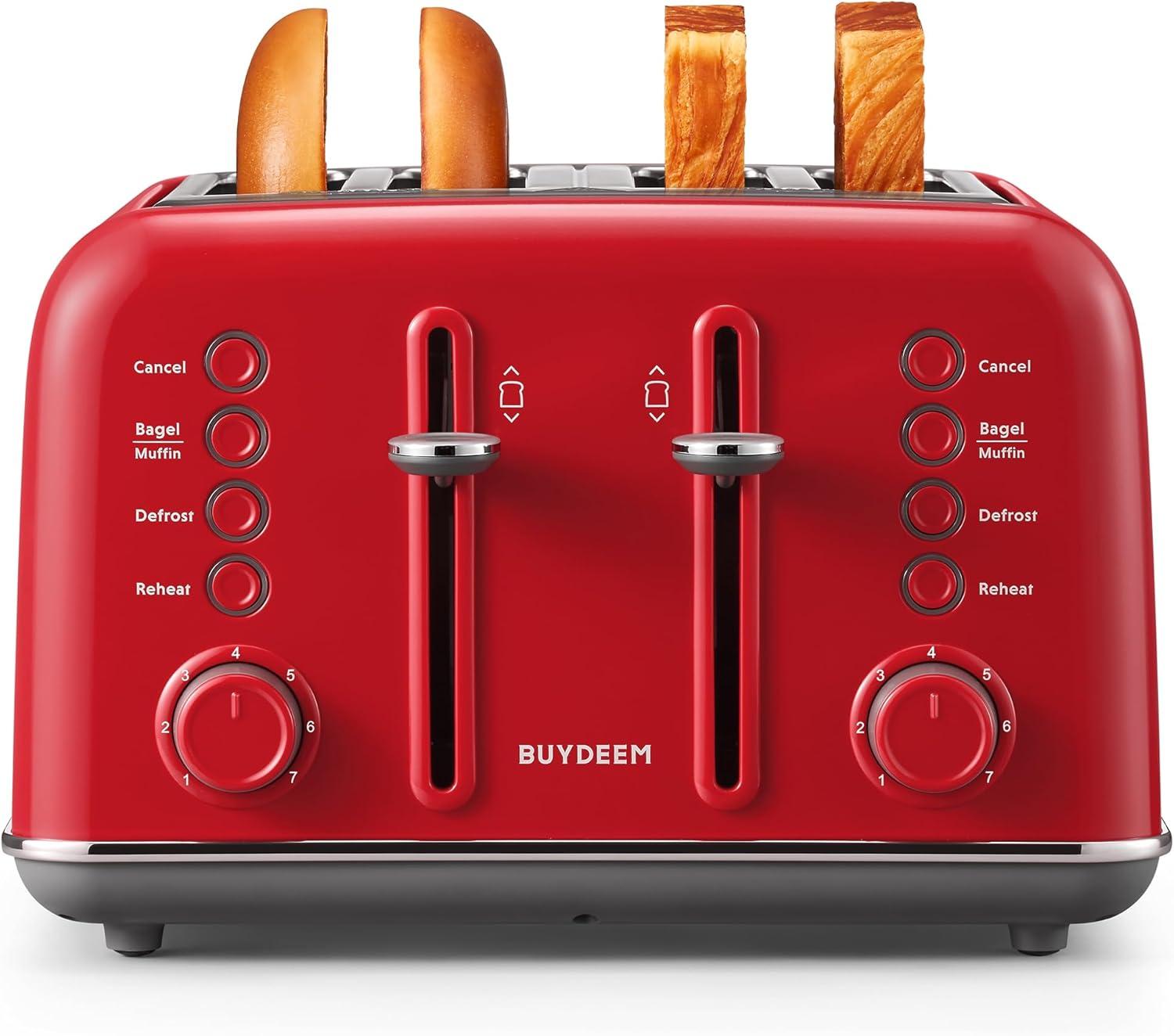 image:imageBUYDEEM DT620 2Slice Toaster Extra Wide Slots Retro Stainless Steel with High Lift Lever Bagel and Muffin Function Removal Crumb Tray 7Shade SettingsCozy GreenishRed