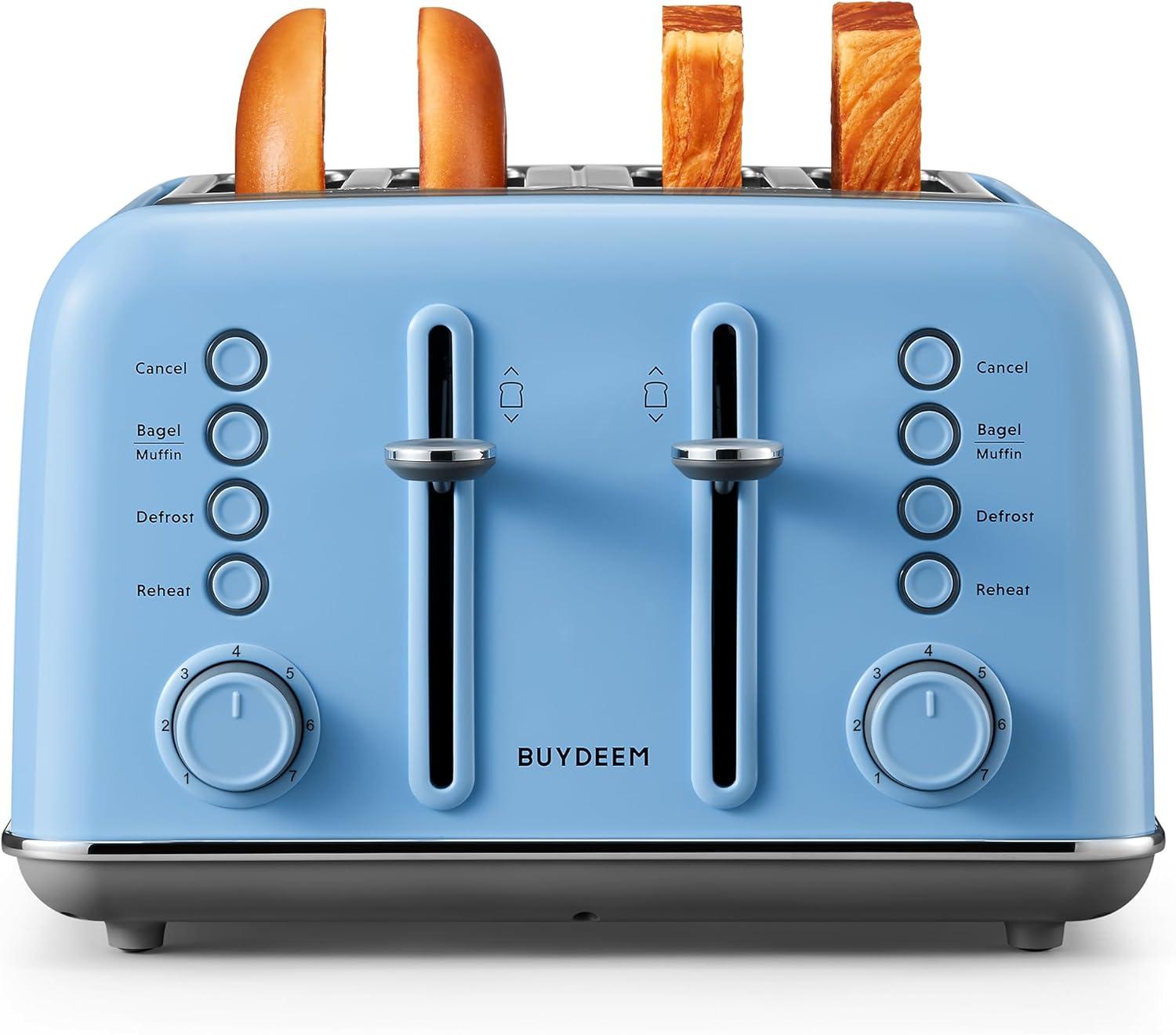 image:imageBUYDEEM DT620 2Slice Toaster Extra Wide Slots Retro Stainless Steel with High Lift Lever Bagel and Muffin Function Removal Crumb Tray 7Shade SettingsCozy GreenishBlue