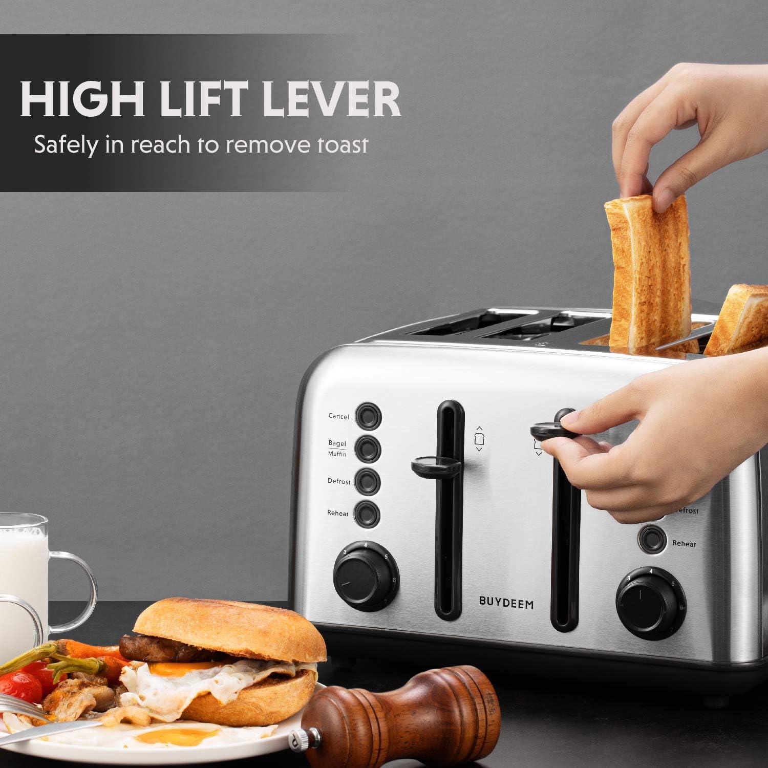image:imageBUYDEEM DT620 2Slice Toaster Extra Wide Slots Retro Stainless Steel with High Lift Lever Bagel and Muffin Function Removal Crumb Tray 7Shade SettingsCozy GreenishStainless Steel