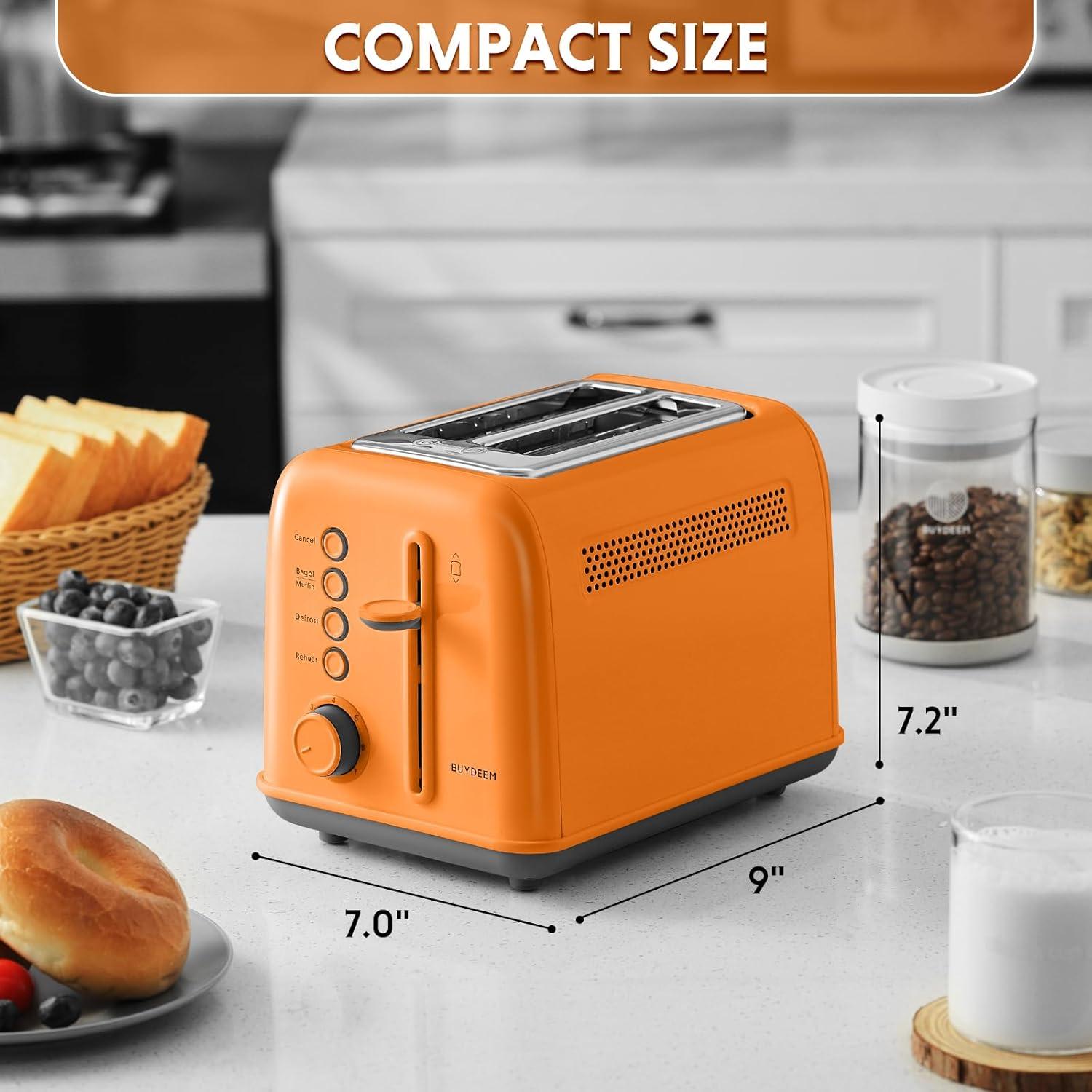 image:imageBUYDEEM DT620 2Slice Toaster Extra Wide Slots Retro Stainless Steel with High Lift Lever Bagel and Muffin Function Removal Crumb Tray 7Shade SettingsCozy GreenishOrange