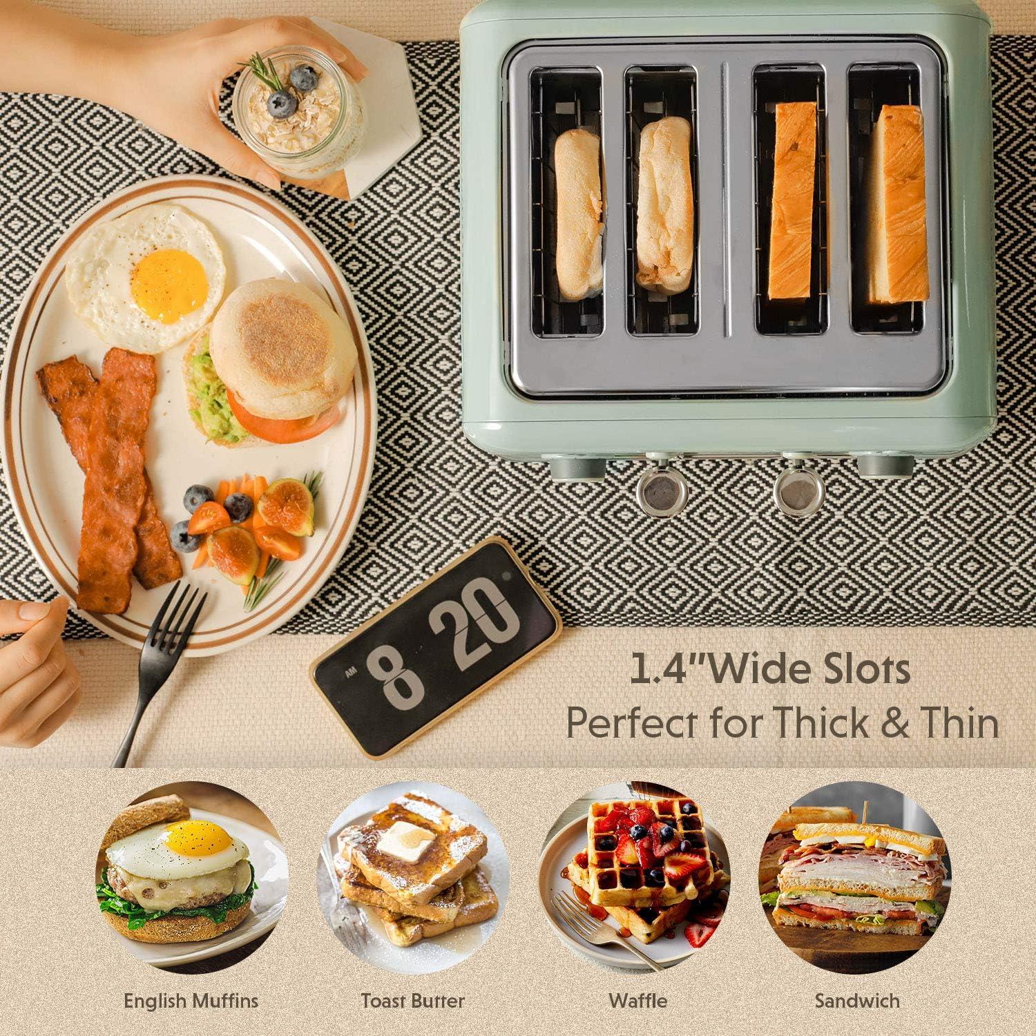 image:imageBUYDEEM DT620 2Slice Toaster Extra Wide Slots Retro Stainless Steel with High Lift Lever Bagel and Muffin Function Removal Crumb Tray 7Shade SettingsCozy GreenishCozy Greenish