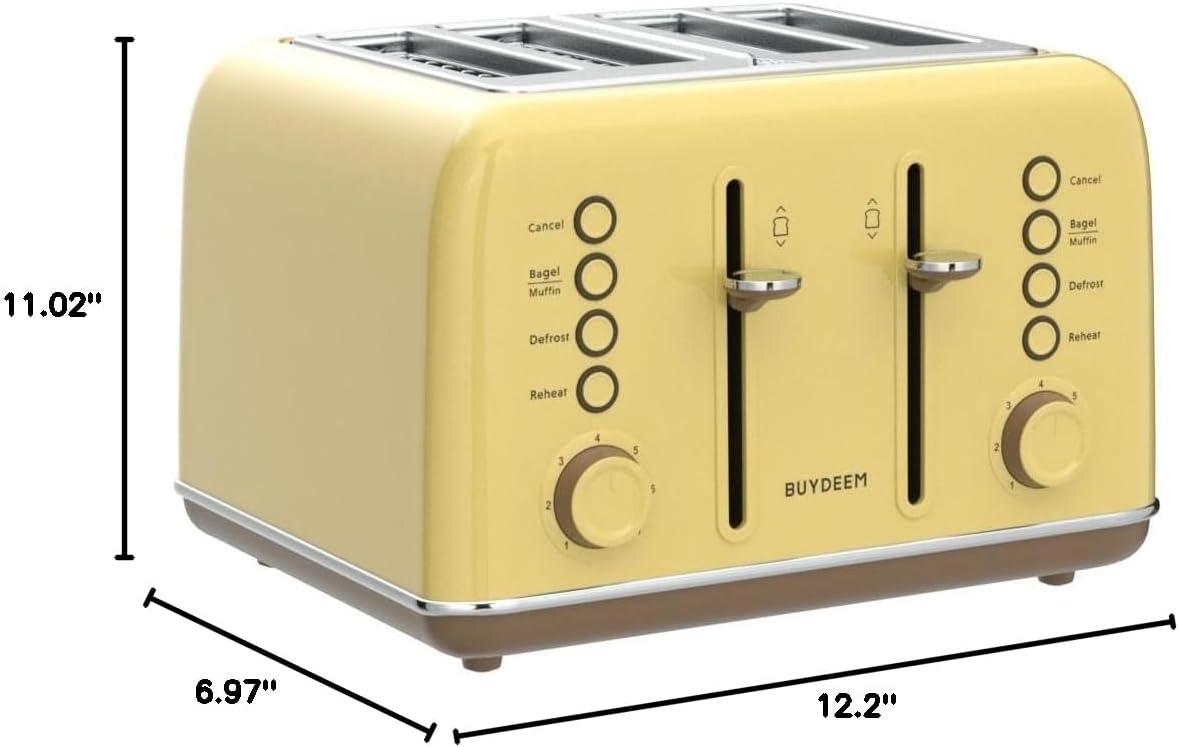 image:imageBUYDEEM DT620 2Slice Toaster Extra Wide Slots Retro Stainless Steel with High Lift Lever Bagel and Muffin Function Removal Crumb Tray 7Shade SettingsCozy GreenishMellow Yellow