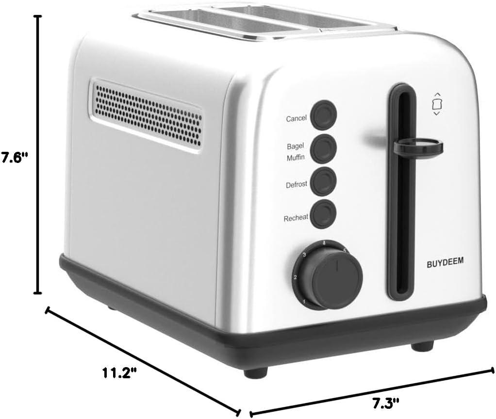 image:imageBUYDEEM DT620 2Slice Toaster Extra Wide Slots Retro Stainless Steel with High Lift Lever Bagel and Muffin Function Removal Crumb Tray 7Shade SettingsCozy GreenishStainless Steel