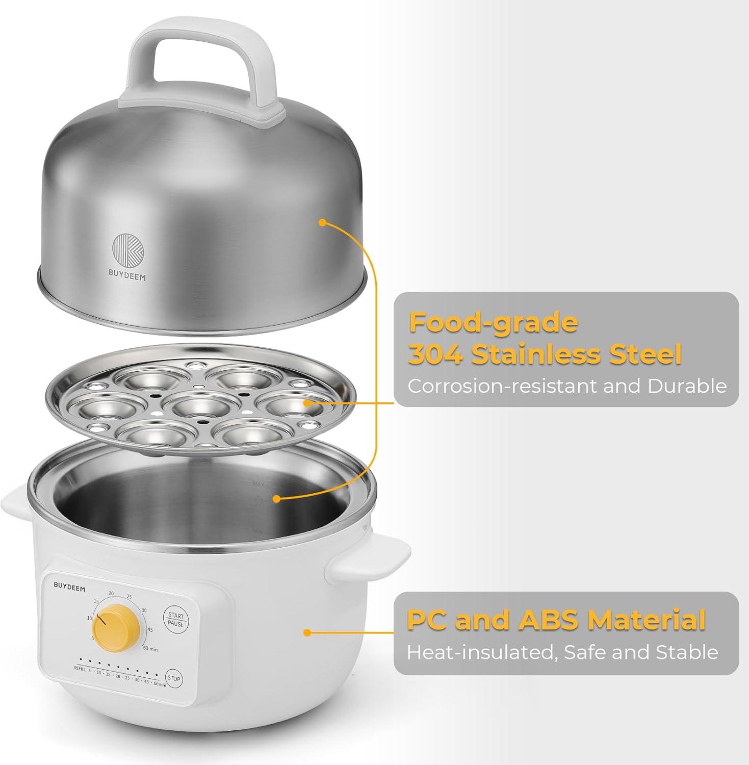 image:imageBUYDEEM G32 Electric Food Steamer 16QT Stainless Steel Steamer for Vegetable Egg Seafood 8 Time Settings Triple Dry Protection Quick Steam Healthy Cooking for 12 Servings Arctic White