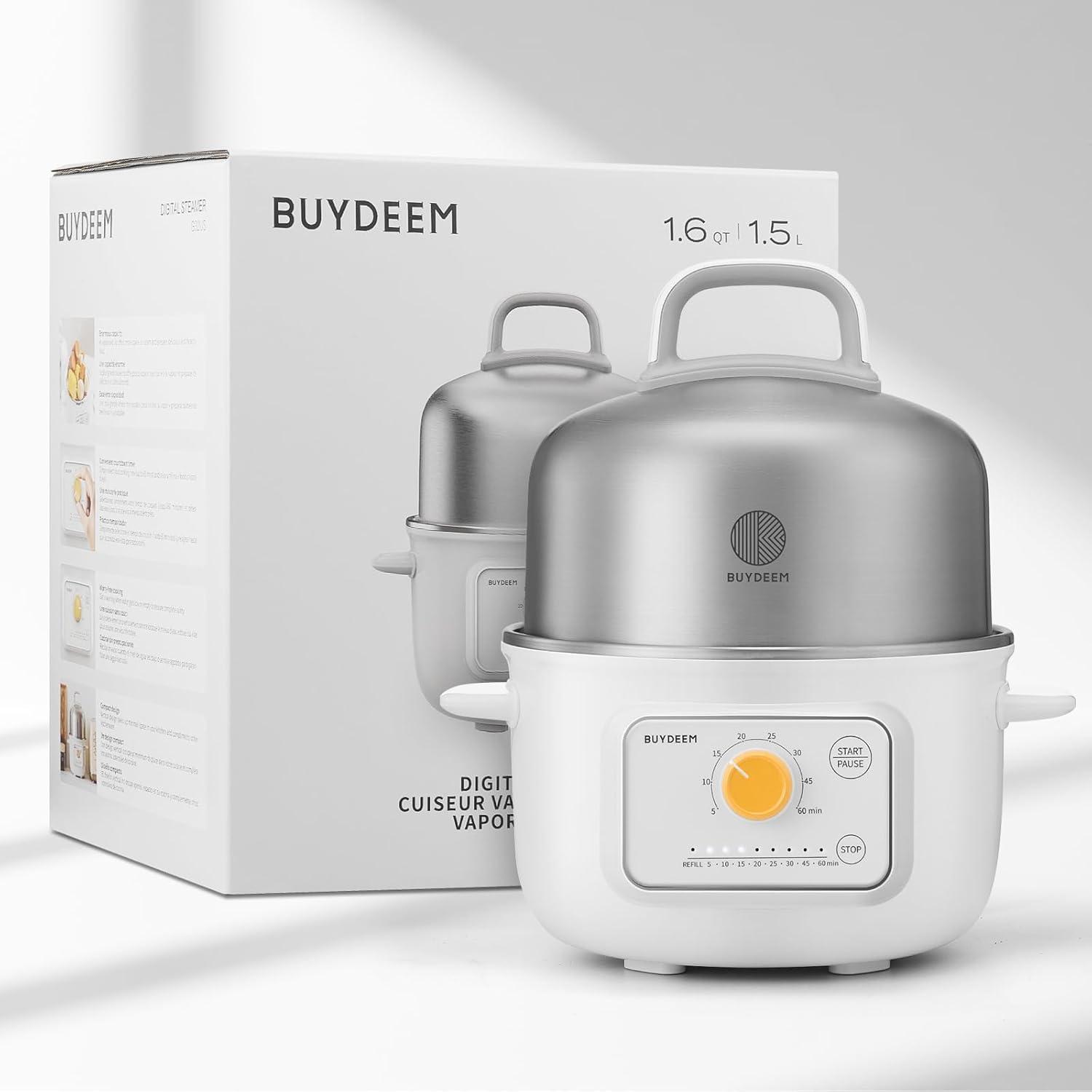 image:imageBUYDEEM G32 Electric Food Steamer 16QT Stainless Steel Steamer for Vegetable Egg Seafood 8 Time Settings Triple Dry Protection Quick Steam Healthy Cooking for 12 Servings Arctic White