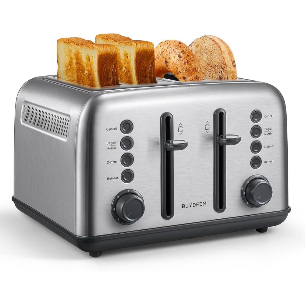 image:imageBUYDEEM DT620 2Slice Toaster Extra Wide Slots Retro Stainless Steel with High Lift Lever Bagel and Muffin Function Removal Crumb Tray 7Shade SettingsCozy GreenishRetro Silver