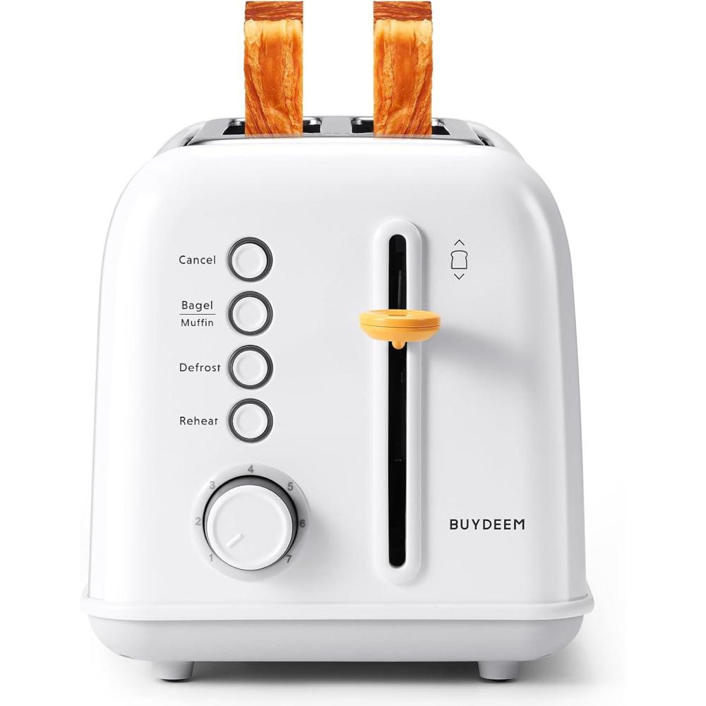 image:imageBUYDEEM DT620 2Slice Toaster Extra Wide Slots Retro Stainless Steel with High Lift Lever Bagel and Muffin Function Removal Crumb Tray 7Shade SettingsCozy GreenishArctic White