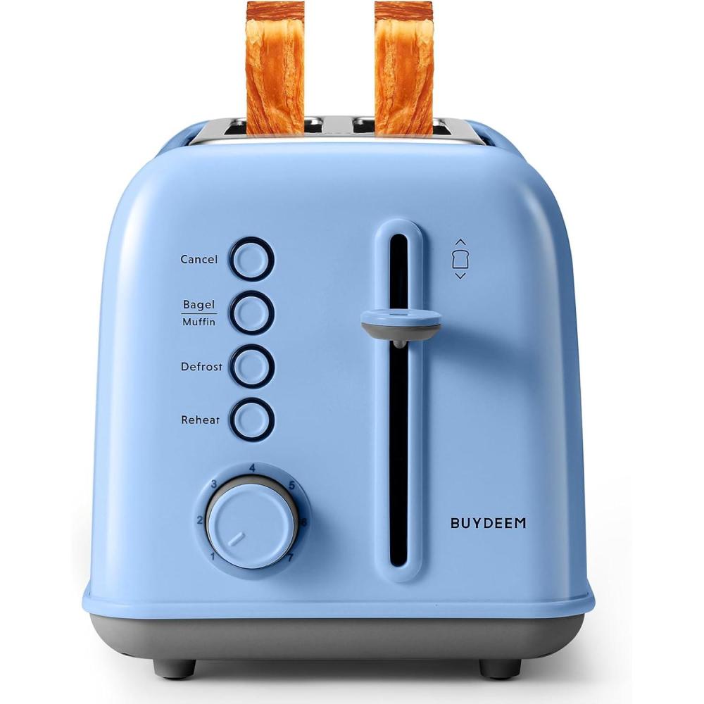 image:imageBUYDEEM DT620 2Slice Toaster Extra Wide Slots Retro Stainless Steel with High Lift Lever Bagel and Muffin Function Removal Crumb Tray 7Shade SettingsCozy GreenishBlue