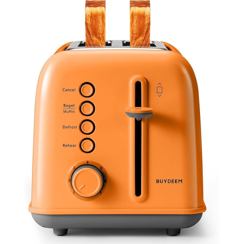 image:imageBUYDEEM DT620 2Slice Toaster Extra Wide Slots Retro Stainless Steel with High Lift Lever Bagel and Muffin Function Removal Crumb Tray 7Shade SettingsCozy GreenishOrange