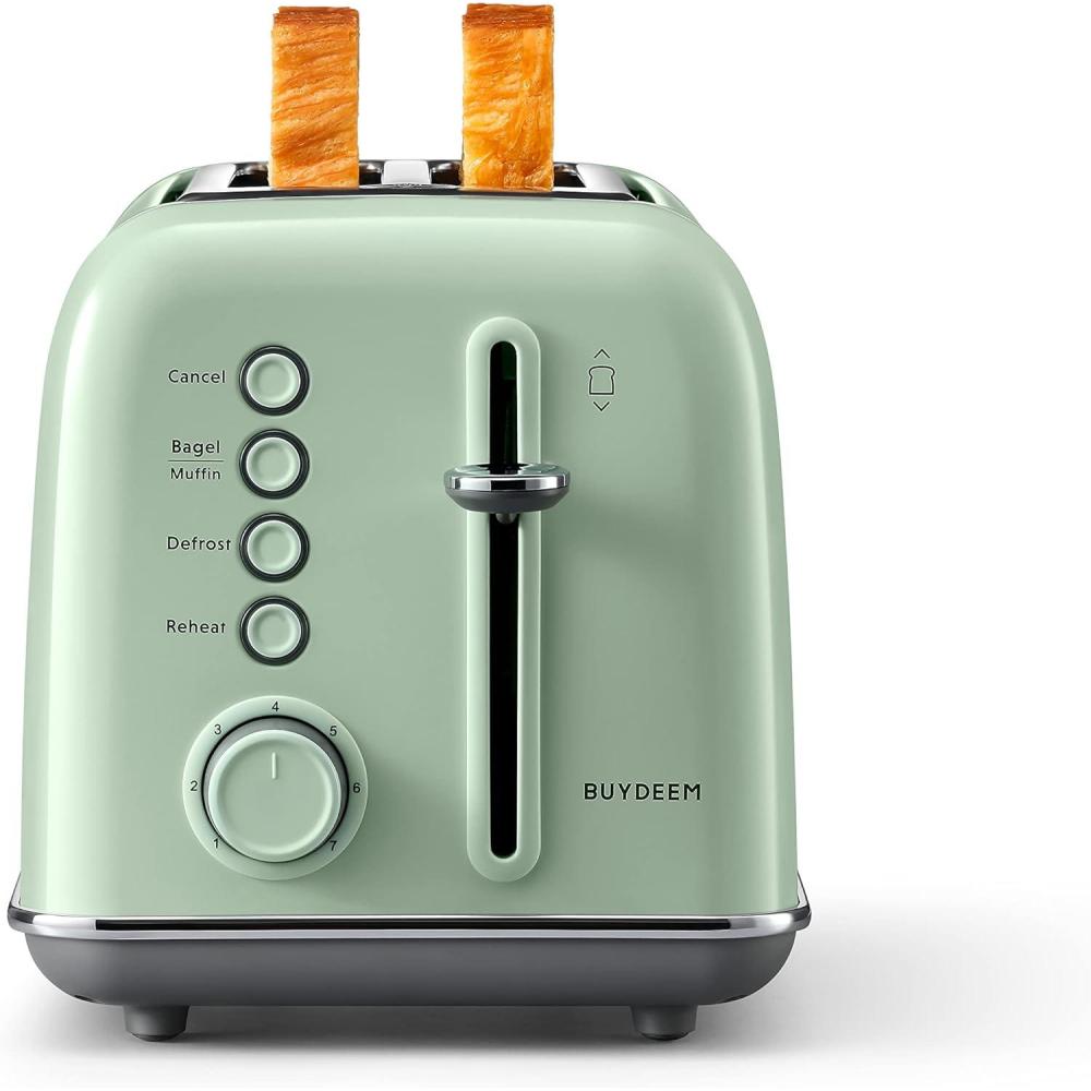 image:imageBUYDEEM DT620 2Slice Toaster Extra Wide Slots Retro Stainless Steel with High Lift Lever Bagel and Muffin Function Removal Crumb Tray 7Shade SettingsCozy GreenishCozy Greenish
