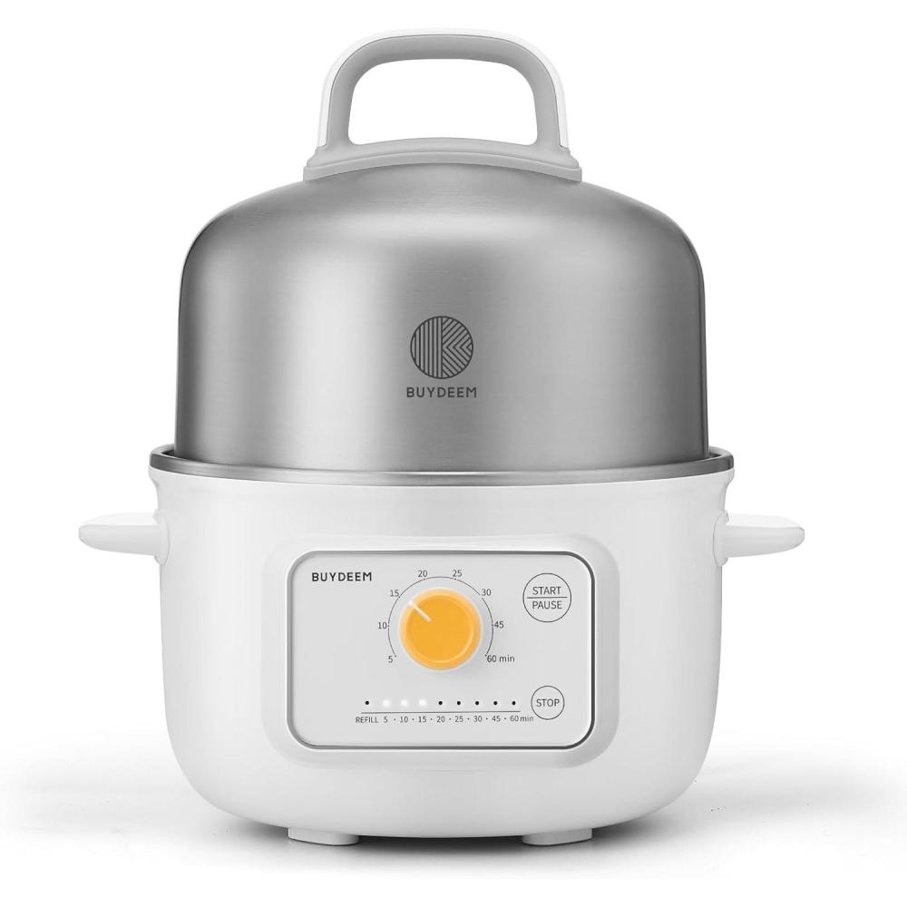 image:imageBUYDEEM G32 Electric Food Steamer 16QT Stainless Steel Steamer for Vegetable Egg Seafood 8 Time Settings Triple Dry Protection Quick Steam Healthy Cooking for 12 Servings Arctic White