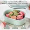 BUYDEEM Ceramic Food Storage Container with Airtight Lid, 17 oz Bento Lunch with Airlock Lid, Stackable Bento Box Microwaveable, Reusable and Dishwasher Safe, for Office Work and Travel, Cozy Greenish(Mellow Yellow)