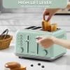 BUYDEEM DT620 2-Slice Toaster, Extra Wide Slots, Retro Stainless Steel with High Lift Lever, Bagel and Muffin Function, Removal Crumb Tray, 7-Shade Settings,Cozy Greenish(Green)
