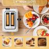 BUYDEEM DT620 2-Slice Toaster, Extra Wide Slots, Retro Stainless Steel with High Lift Lever, Bagel and Muffin Function, Removal Crumb Tray, 7-Shade Settings,Cozy Greenish(Arctic White)