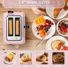 BUYDEEM DT620 2-Slice Toaster, Extra Wide Slots, Retro Stainless Steel with High Lift Lever, Bagel and Muffin Function, Removal Crumb Tray, 7-Shade Settings,Cozy Greenish(Pink)
