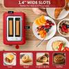 BUYDEEM DT620 2-Slice Toaster, Extra Wide Slots, Retro Stainless Steel with High Lift Lever, Bagel and Muffin Function, Removal Crumb Tray, 7-Shade Settings,Cozy Greenish(Red)