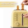 BUYDEEM DT620 2-Slice Toaster, Extra Wide Slots, Retro Stainless Steel with High Lift Lever, Bagel and Muffin Function, Removal Crumb Tray, 7-Shade Settings,Cozy Greenish(Mellow Yellow)
