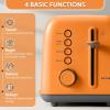 BUYDEEM DT620 2-Slice Toaster, Extra Wide Slots, Retro Stainless Steel with High Lift Lever, Bagel and Muffin Function, Removal Crumb Tray, 7-Shade Settings,Cozy Greenish(Orange)