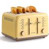 BUYDEEM DT620 2-Slice Toaster, Extra Wide Slots, Retro Stainless Steel with High Lift Lever, Bagel and Muffin Function, Removal Crumb Tray, 7-Shade Settings,Cozy Greenish(Yellow)