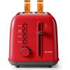 BUYDEEM DT620 2-Slice Toaster, Extra Wide Slots, Retro Stainless Steel with High Lift Lever, Bagel and Muffin Function, Removal Crumb Tray, 7-Shade Settings,Cozy Greenish(Red)