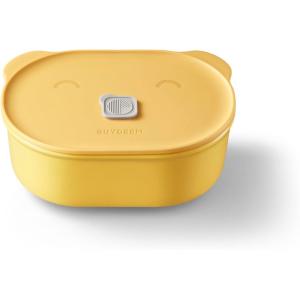 BUYDEEM Ceramic Food Storage Container with Airtight Lid, 17 oz Bento Lunch with Airlock Lid, Stackable Bento Box Microwaveable, Reusable and Dishwasher Safe, for Office Work and Travel, Cozy Greenish(Mellow Yellow)