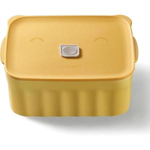 BUYDEEM Ceramic Food Storage Container with Airtight Lid, 28 oz Bento Lunch with Airlock Lid, Stackable Bento Box Microwaveable, Reusable and Dishwasher Safe, for Office Work and Travel, Cozy Greenish(Mellow Yellow)