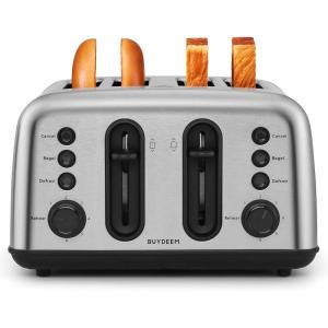 BUYDEEM DT440 4 Slice Toaster, Stainless Steel Toaster with Extra Wide Slots for Bagels, Muffins, High Lift Lever, 6 Shade Settings, Retro Sliver(4-Slice)