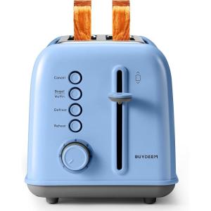 BUYDEEM DT620 2-Slice Toaster, Extra Wide Slots, Retro Stainless Steel with High Lift Lever, Bagel and Muffin Function, Removal Crumb Tray, 7-Shade Settings,Cozy Greenish(Blue)
