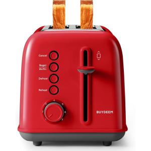 BUYDEEM DT620 2-Slice Toaster, Extra Wide Slots, Retro Stainless Steel with High Lift Lever, Bagel and Muffin Function, Removal Crumb Tray, 7-Shade Settings,Cozy Greenish(Red)