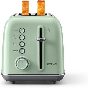 BUYDEEM DT620 2-Slice Toaster, Extra Wide Slots, Retro Stainless Steel with High Lift Lever, Bagel and Muffin Function, Removal Crumb Tray, 7-Shade Settings,Cozy Greenish(Cozy Greenish)