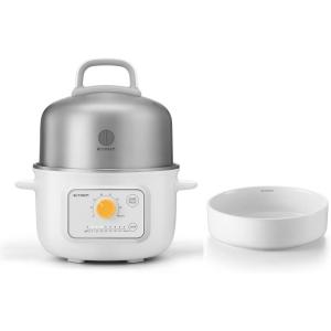 BUYDEEM G32 Food Steamer Arctic White 1.6QT with Round Ceramic Plate 6.6 Inch