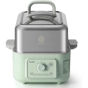 BUYDEEM G52 10.6 Quart 2-Tier Electric Food Steamer for 4-8 Servings, Vegetable Steamer for Cooking, 2-hour Keep Warm, 7 Preset Timings, Dual Boil-Dry Protection, Stainless Steel, Cozy Greenish(5.3 Quart)