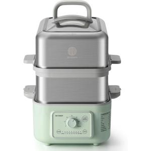 BUYDEEM G52 10.6 Quart 2-Tier Electric Food Steamer for 4-8 Servings, Vegetable Steamer for Cooking, 2-hour Keep Warm, 7 Preset Timings, Dual Boil-Dry Protection, Stainless Steel, Cozy Greenish(10.6 Quart)