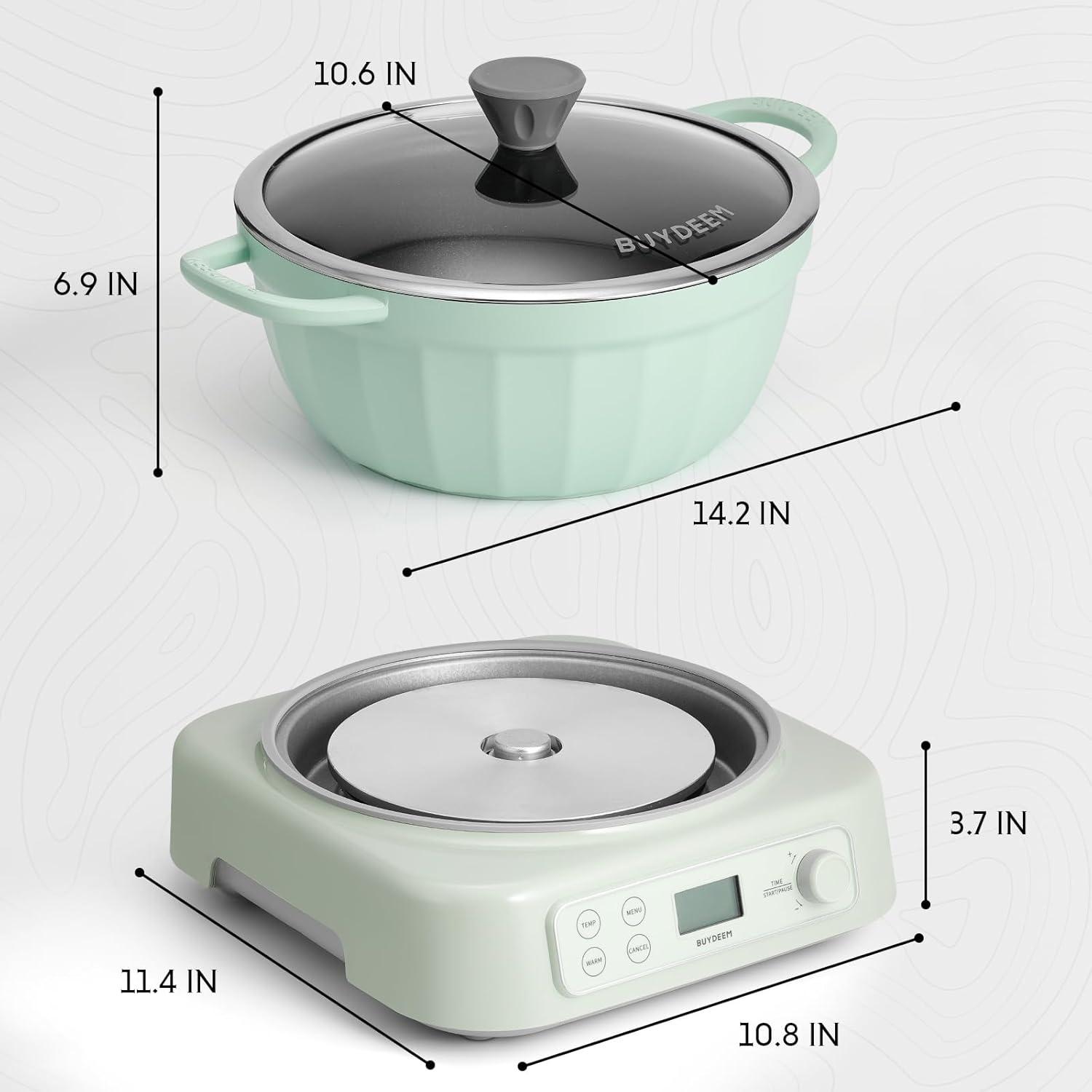 image:imageBUYDEEM 5in1 Slow Cooker 47QT with Removable Nonstick Stockpot Compatible with Various Cookwares Two Temperature Controls Customized Time Settings Auto Keep Warm for 2H Cozy Greenish