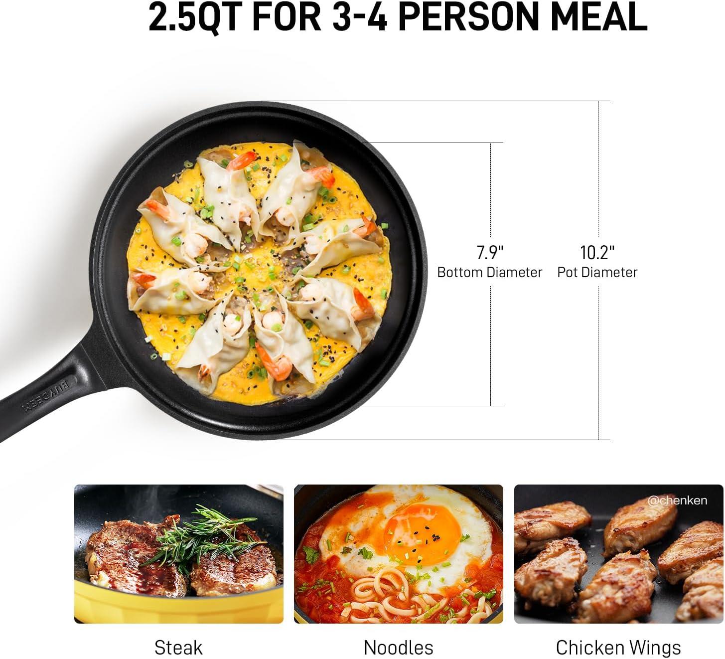 image:imageBUYDEEM Cast Aluminum Non Stick Frying Pan 102 Inch Rapid Even Heating Skillet with Glass Lid All Stovetops Compatible No PFASPFOA Egg Pan with Cool Handle Cheflite Series CP151 Cozy GreenishMellow Yellow