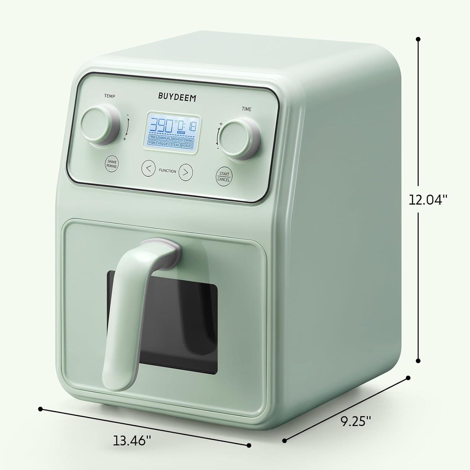 image:imageBUYDEEM F51 8in1 Air Fryer 42QT Retro Countertop Airfryer Oven with Visible Window Shake Reminder Onetouch Control with LCD Display Mellow YellowCozy Greenish