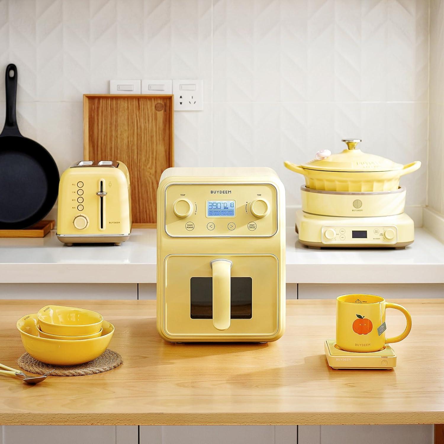 image:imageBUYDEEM F51 8in1 Air Fryer 42QT Retro Countertop Airfryer Oven with Visible Window Shake Reminder Onetouch Control with LCD Display Mellow YellowMellow Yellow