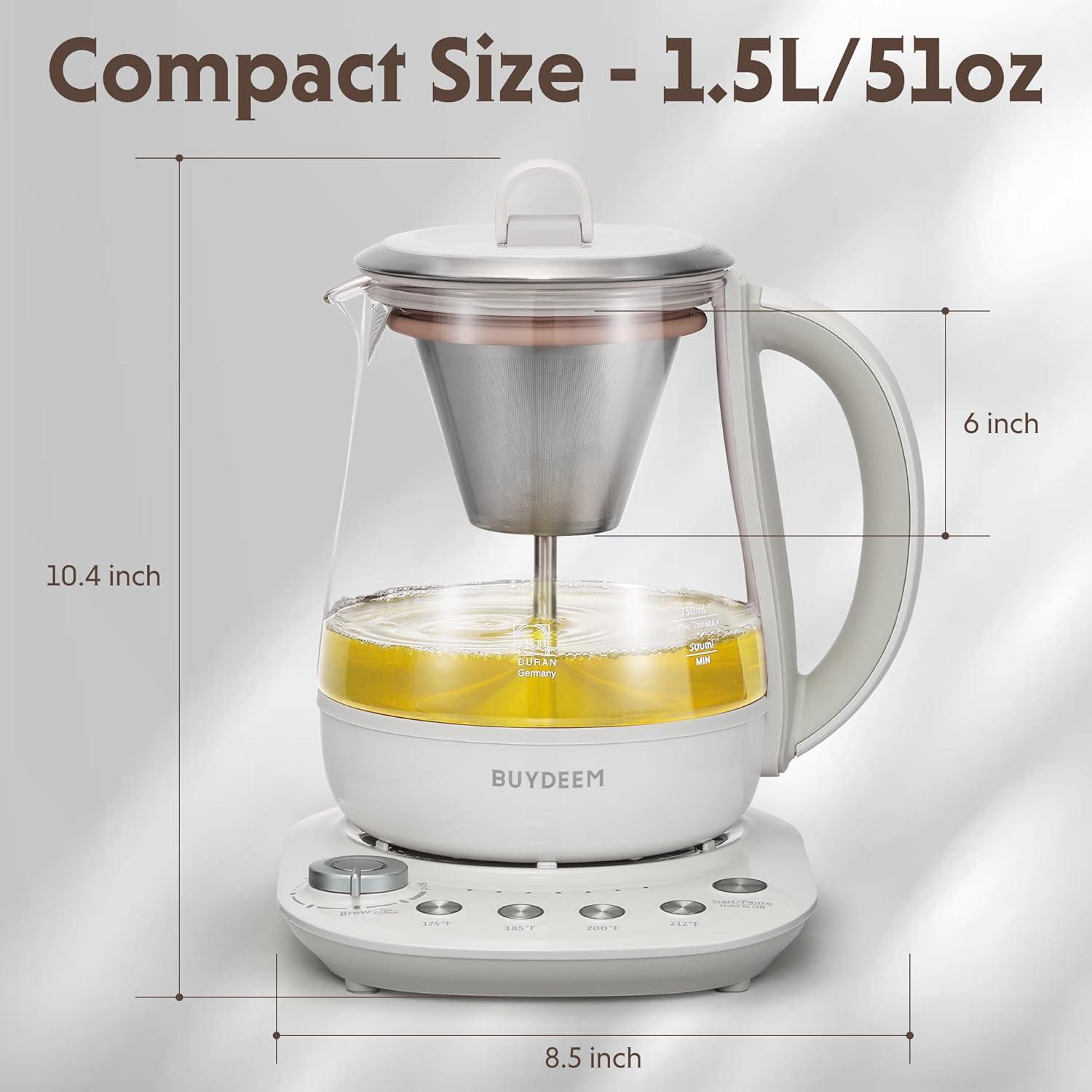 image:imageBUYDEEM K156 Tea Maker Electric Kettle for Coffee and Tea Brewer 6 Brew Strength Selection for Extracting 4 Temperature Settings Boil Dry Protection 2 Hours Auto Keep Warm Oat White 15L16QT16 Quarts