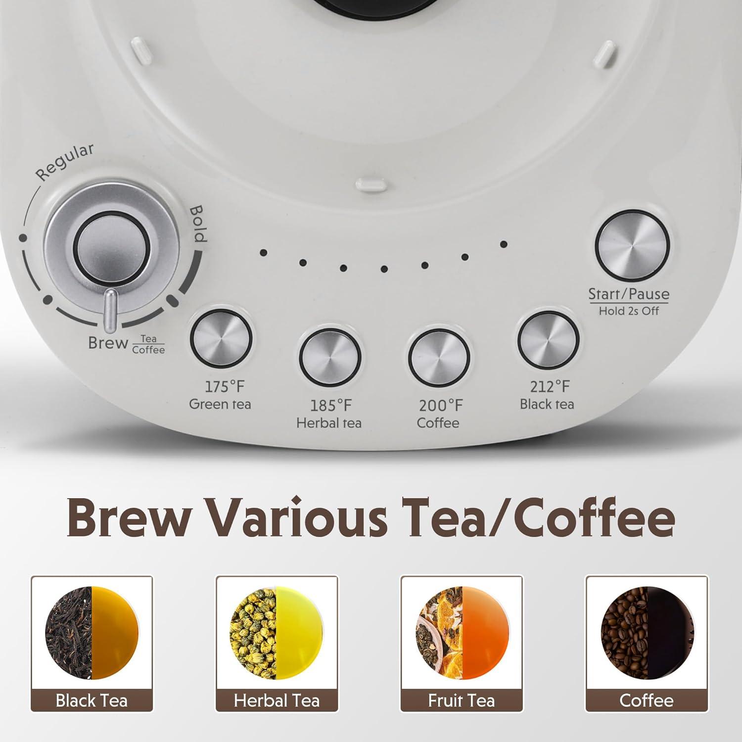 image:imageBUYDEEM K156 Tea Maker Electric Kettle for Coffee and Tea Brewer 6 Brew Strength Selection for Extracting 4 Temperature Settings Boil Dry Protection 2 Hours Auto Keep Warm Oat White 15L16QT16 Quarts