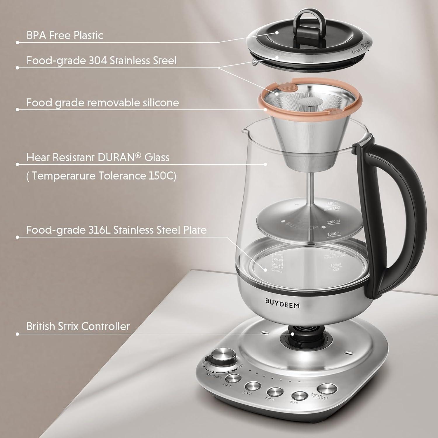 image:imageBUYDEEM K176 Tea Maker Multifunctional Stainless Steel Electric Kettle for Tea and Coffee Brewing Auto Keep Warm 5 Flavor Controls 15L