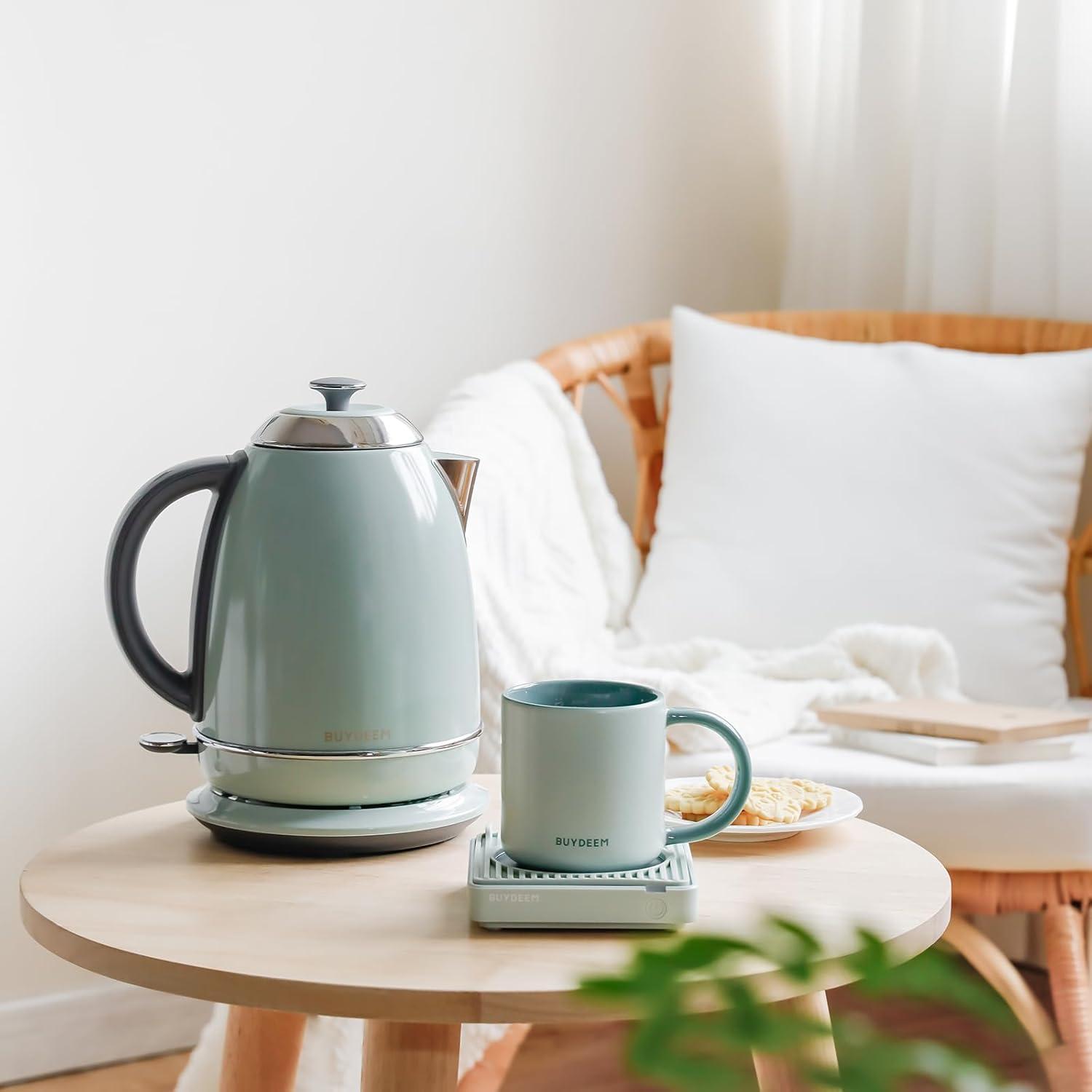image:imageBUYDEEM K640 Stainless Steel Electric Tea Kettle with Auto ShutOff and Boil Dry Protection 17 Liter Cordless Hot Water Boiler with Swivel Base 1440W Mellow YellowCozy Greenish