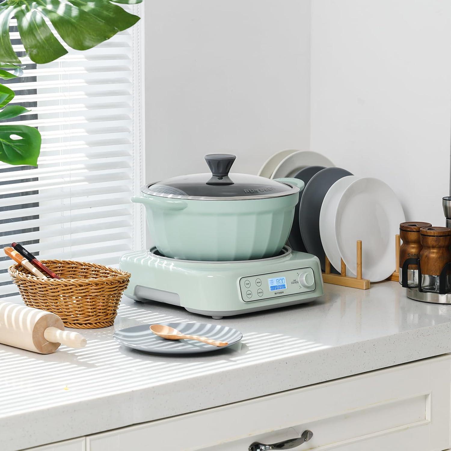 image:imageBUYDEEM LP55 5in1 Slow Cooker Compatible with Various Cookwares MultiCooker with Two Temperature Settings Auto Keep Warm for 2H Cozy Greenish Pot Not Included