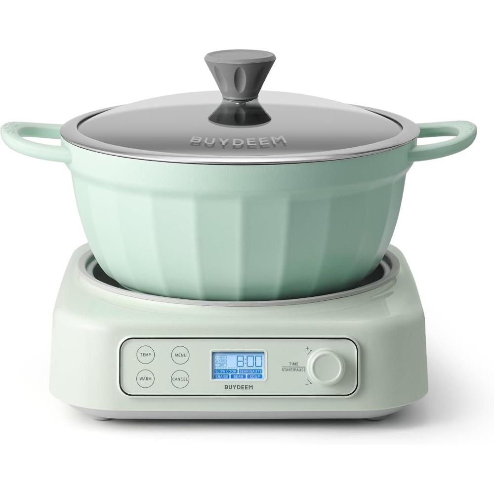 image:imageBUYDEEM 5in1 Slow Cooker 47QT with Removable Nonstick Stockpot Compatible with Various Cookwares Two Temperature Controls Customized Time Settings Auto Keep Warm for 2H Cozy Greenish