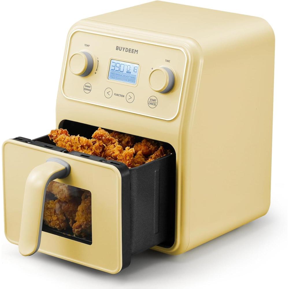 image:imageBUYDEEM F51 8in1 Air Fryer 42QT Retro Countertop Airfryer Oven with Visible Window Shake Reminder Onetouch Control with LCD Display Mellow YellowMellow Yellow