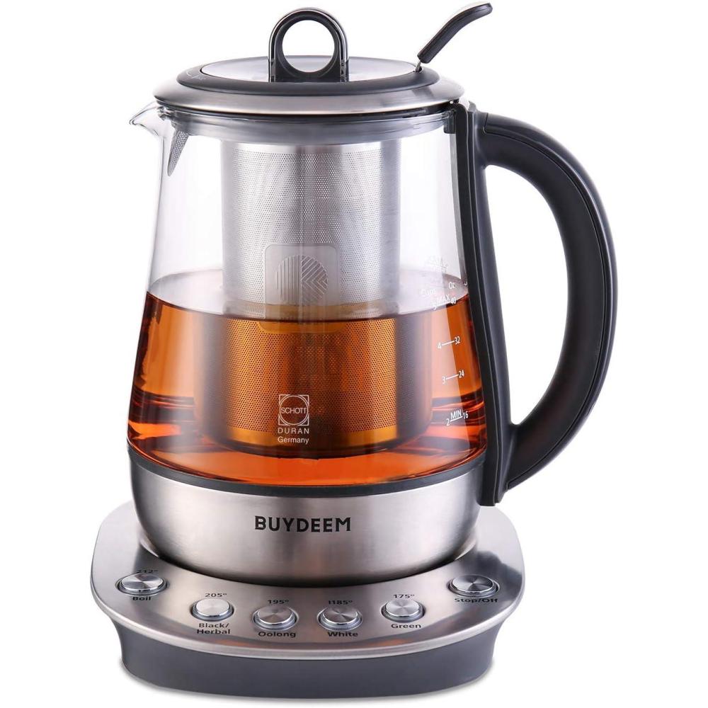 image:imageBUYDEEM K156 Tea Maker Electric Kettle for Coffee and Tea Brewer 6 Brew Strength Selection for Extracting 4 Temperature Settings Boil Dry Protection 2 Hours Auto Keep Warm Oat White 15L16QT13 Quarts