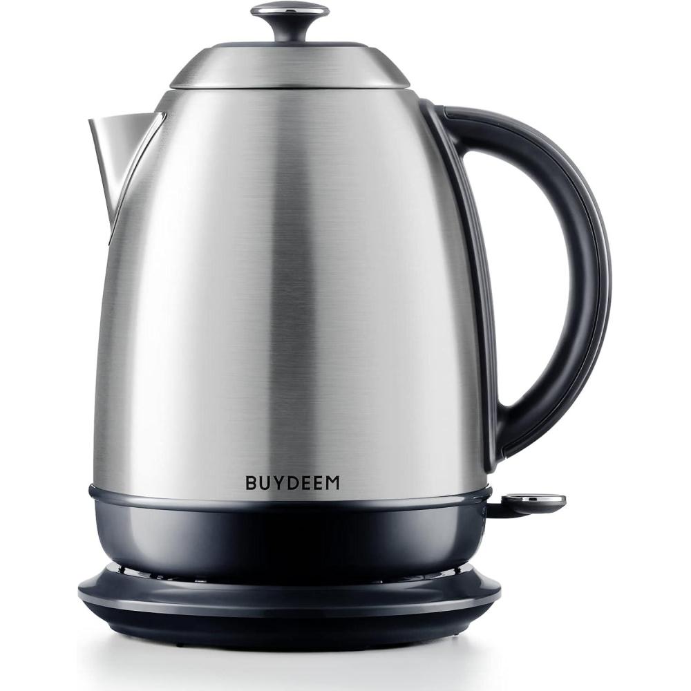 image:imageBUYDEEM K640 Stainless Steel Electric Tea Kettle with Auto ShutOff and Boil Dry Protection 17 Liter Cordless Hot Water Boiler with Swivel Base 1440W Mellow YellowRetro Silver