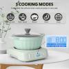 BUYDEEM 5-in-1 Slow Cooker 4.7QT with Removable Nonstick Stockpot, Compatible with Various Cookwares, Two Temperature Controls, Customized Time Settings, Auto Keep Warm for 2H, Cozy Greenish