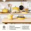 BUYDEEM Cast Aluminum Non Stick Sauce Pan，Rapid Even Heat Milk Pan with Glass Lid，All Stovetops Compatible，No PFOA/PFAS，Cooking Pot with Cool Handle，Cheflite Series CP141 Mellow Yellow，2QT(Mellow Yellow)