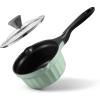 BUYDEEM Cast Aluminum Non Stick Sauce Pan，Rapid Even Heat Milk Pan with Glass Lid，All Stovetops Compatible，No PFOA/PFAS，Cooking Pot with Cool Handle，Cheflite Series CP141 Mellow Yellow，2QT(Cozy Greenish)
