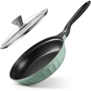 BUYDEEM Cast Aluminum Non Stick Frying Pan 10.2 Inch, Rapid Even Heating Skillet with Glass Lid, All Stovetops Compatible, No PFAS/PFOA Egg Pan with Cool Handle, Cheflite Series CP151 Cozy Greenish(Cozy Greenish)